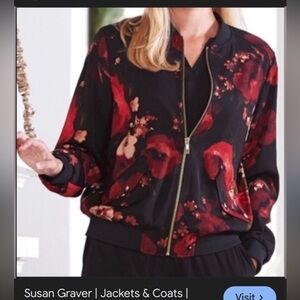 Susan Graver Black and Red Floral Bomber Jacket
